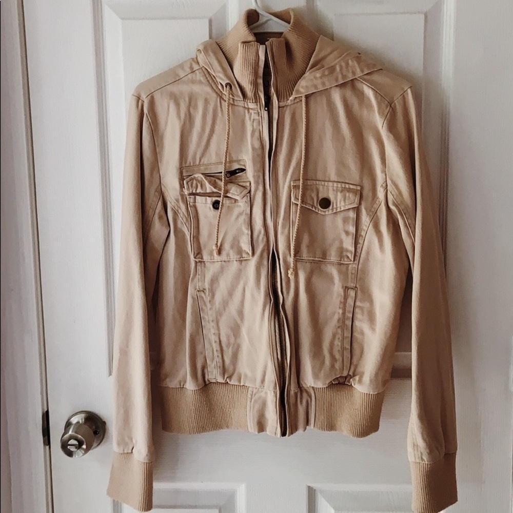 Pacsun Beige Zip-Up Jacket with Hood